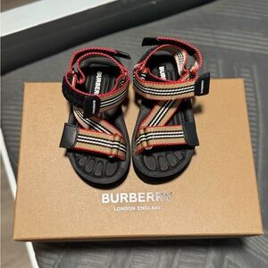 Burberry Kids Black and Red Striped Sandals